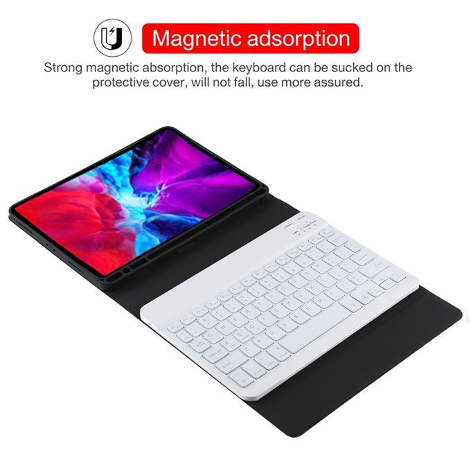 TG11BS Detachable Bluetooth White Keyboard Microfiber Leather Protective Case For IPad Pro 11 Inch (2020), With Backlight & Pen Slot & Holder (Black)