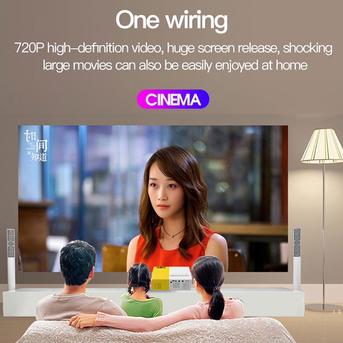 J9 1920x1080P 15 ANSI Portable Home Theater Mini LED HD Digital Projector, Basic Version, US Plug(Yellow White)