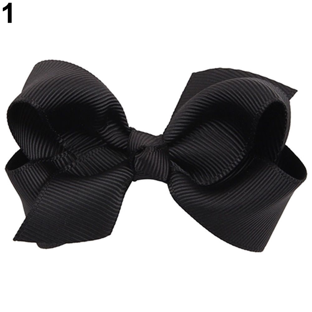 8cm Large Ribbon Bowknot Girl Kid Hair Clip Duckbill-Black