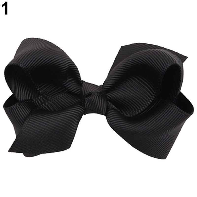 8cm Large Ribbon Bowknot Girl Kid Hair Clip Duckbill-Black