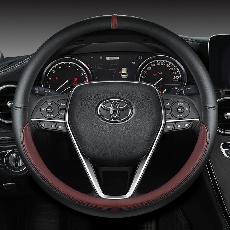 Car Steering Wheel Cover 38cm Leather For Toyota Corolla Avensis Yaris Rav4 Hilux Auris 2015 Camry CH-R Auto Accessories WINE RED