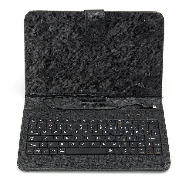PU Leather Micro USB W/Keyboard Flip Case Cover Stand For 4.2inch-6.5inch Tablet Pad Black