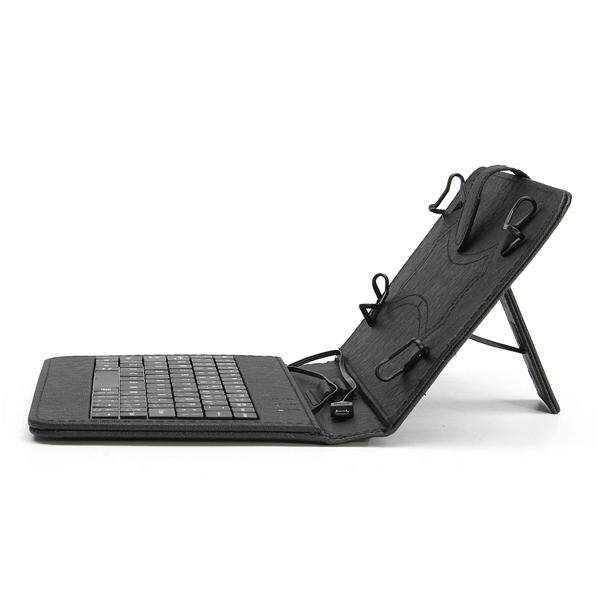 PU Leather Micro USB W/Keyboard Flip Case Cover Stand For 4.2inch-6.5inch Tablet Pad Black