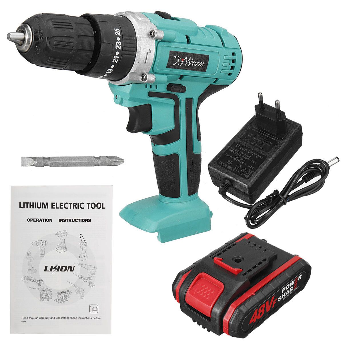 KiWarm 1200mAh 48VF Brushless Cordless Impact Drill Electric