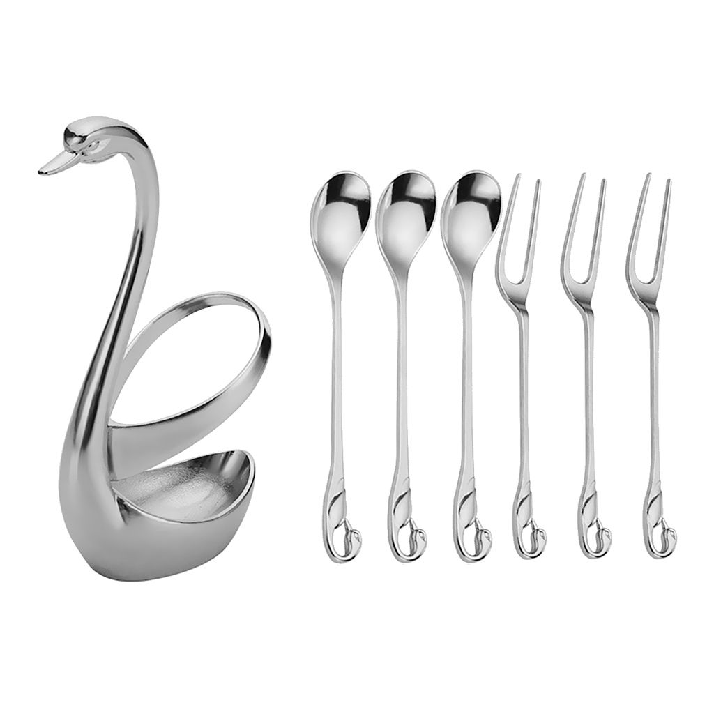 Stainless Steel Fruit Fork &Spoon With Base Coffee Teaspoon Cutlery