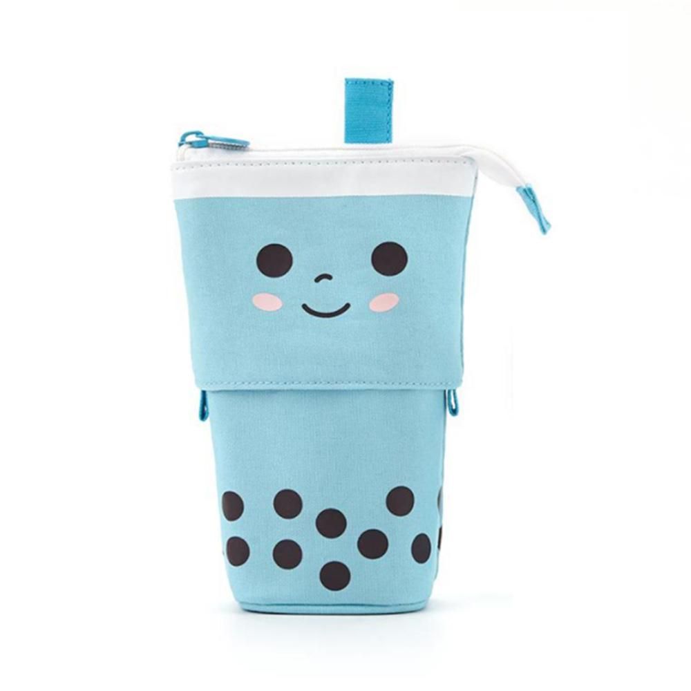 ANGOO Standing Pencil Case Cute Telescopic Pen Holder Kawaii Stationery Pouch for Students Women Teens Girls Boys Blue