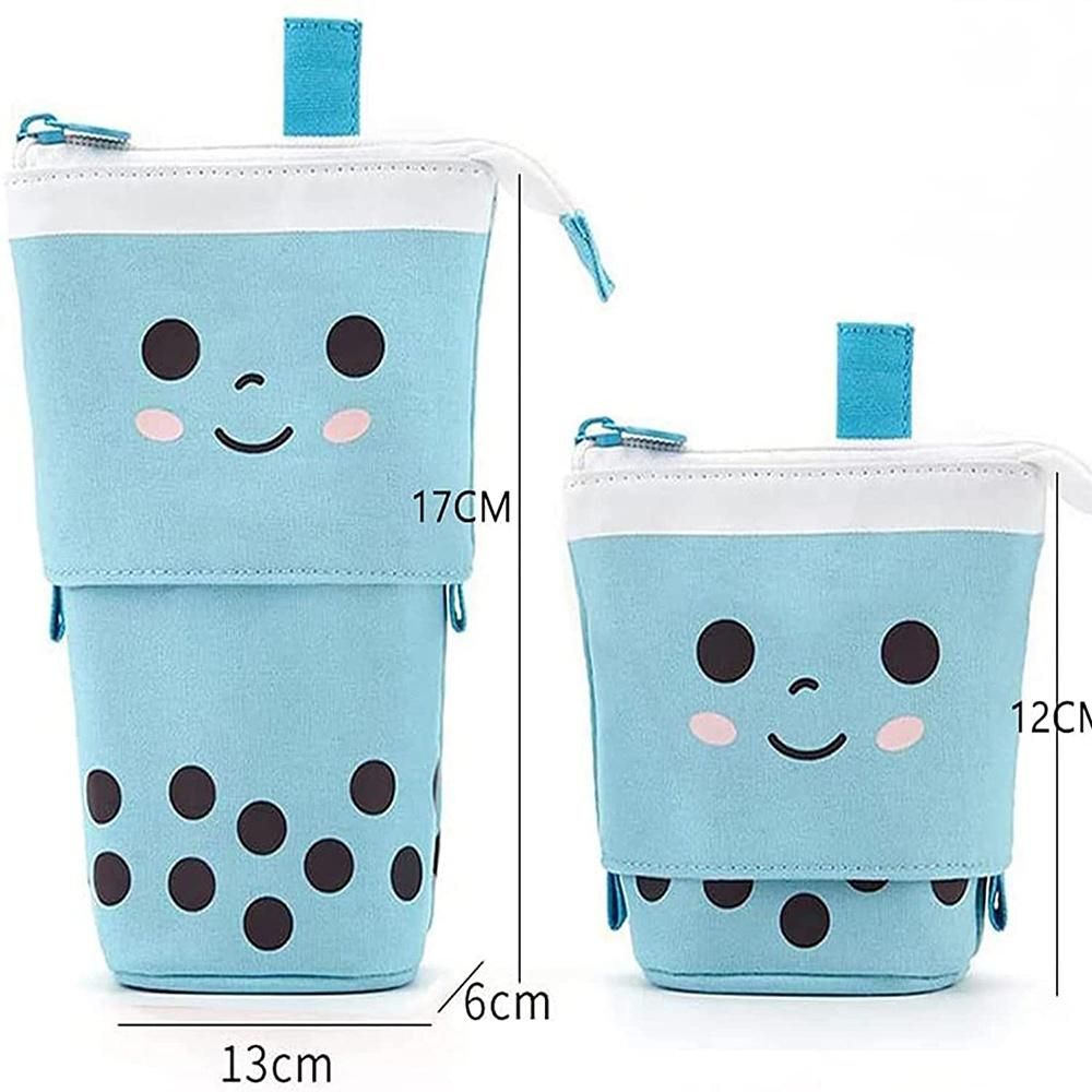 ANGOO Standing Pencil Case Cute Telescopic Pen Holder Kawaii Stationery Pouch for Students Women Teens Girls Boys Blue