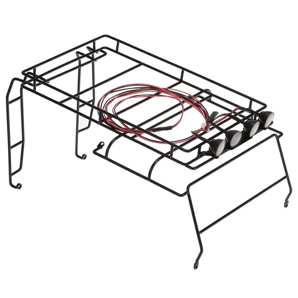 Metal Roof luggage Rack with White LED light for RC Car 1/10 RC 4WD Tamiya Axial SCX10 D90 Hpi Crawler Car