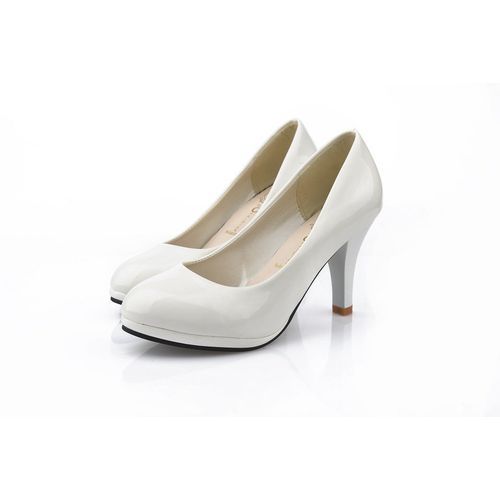 Ladies Patent Corporate And Casual Heels Shoes - White