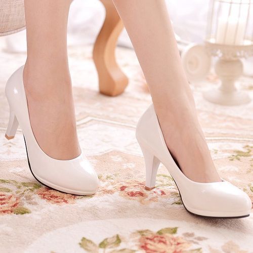 Ladies Patent Corporate And Casual Heels Shoes - White
