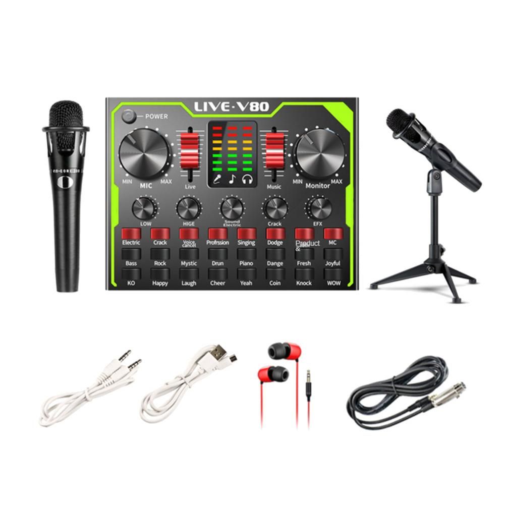 E300 Microphone Wireless Bluetooth for Live Streaming V80 Sound Card Professional Studio Condenser Microphone(Tripod)