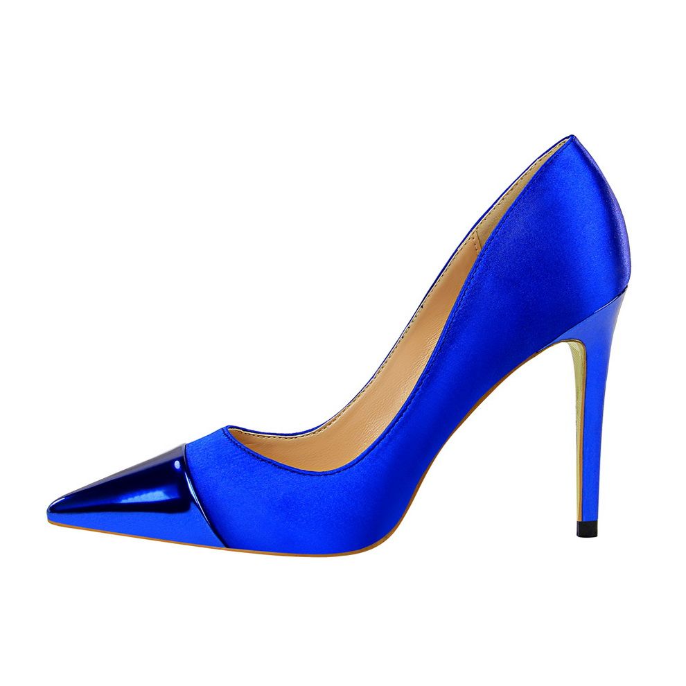 Ladies Pointed Pumps Satin Thin Sexy Nightclub Shoes Blue