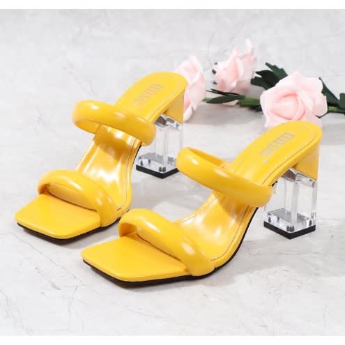 Slip On Block Heel Mules- Yellow