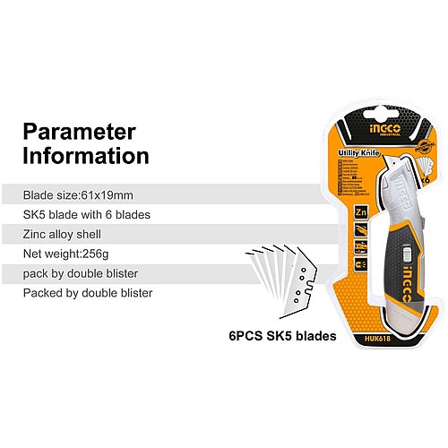 Retractable Utility Knife - 5 Extra Blades