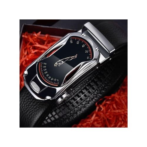Men's Adjustable Waist Leather Alloy Automatic Silver Clasp Belt