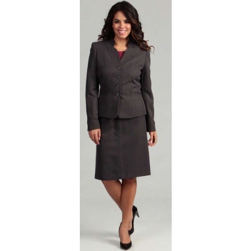 Women's 4-button Pinstripe Skirt Suit - Black