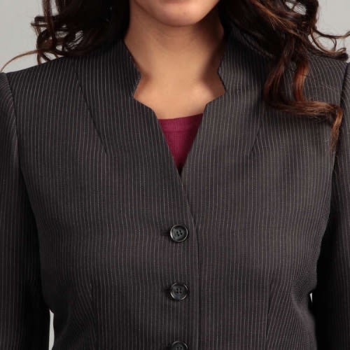 Women's 4-button Pinstripe Skirt Suit - Black