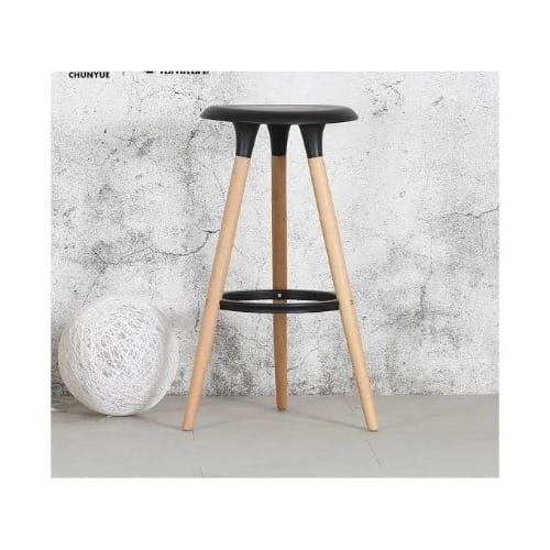 Plastic Top Bar Stool With Beechwood Legs - Contemporary Design  - Black