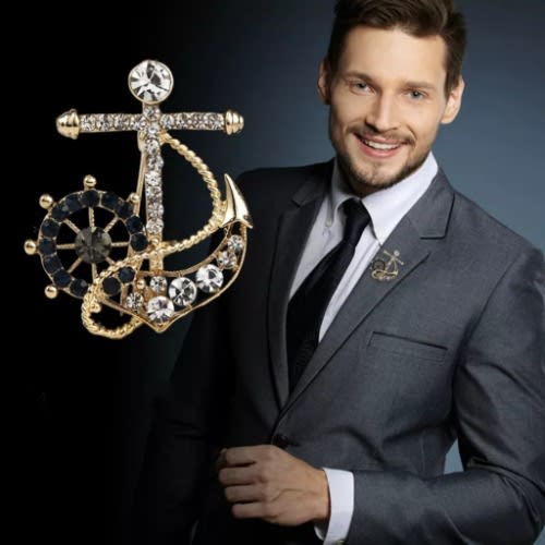 Gold Naval Anchor Brooch With Free Pouch