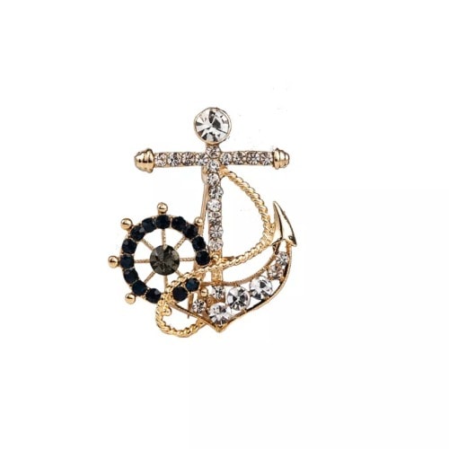 Gold Naval Anchor Brooch With Free Pouch