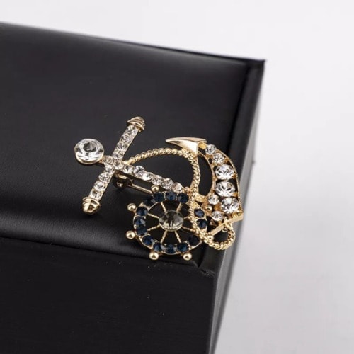 Gold Naval Anchor Brooch With Free Pouch