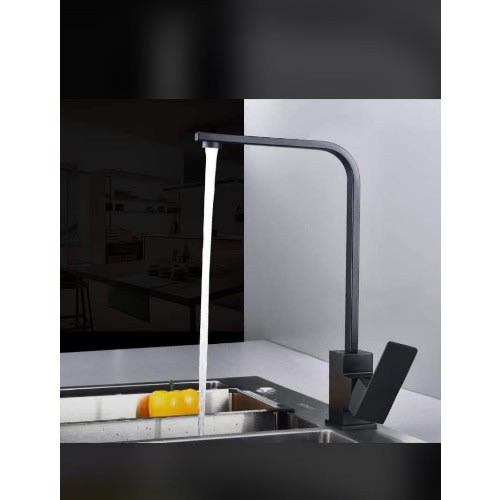 Kitchen Flat Single Lever Monobloc Tap - Black - Swivel Spout