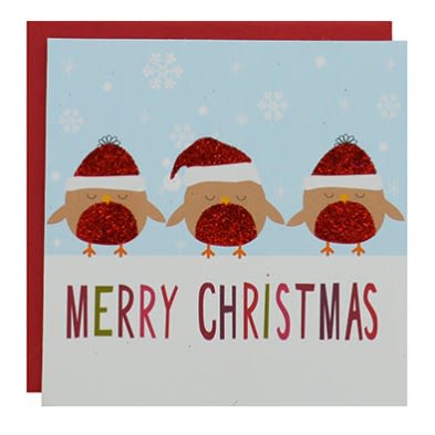 8-Pack Red Glitter Robin Luxury Christmas Cards