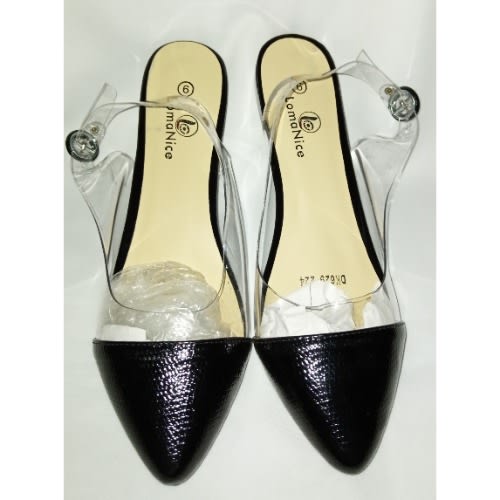 Transparent Sling Back Flat Sandal - Black