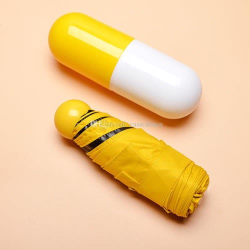 Anti-uv Folding Capsule Umbrella With Case - Yellow
