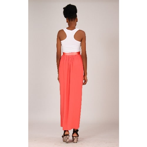 Maxi Chiffon Skirt with Button Up Slit – Peach