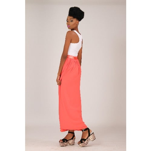 Maxi Chiffon Skirt with Button Up Slit – Peach