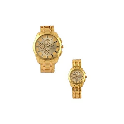 Couple's Stainless Steel Wristwatch Set - Gold