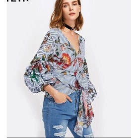 Gathered Full Puff Sleeve Wrap Top