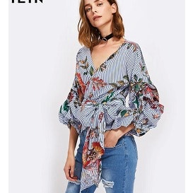 Gathered Full Puff Sleeve Wrap Top
