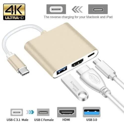 3 In 1 Usb Type C To Hdmi-compatible Converter Adapter For C
