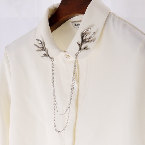 Deer Antlers Shirt Collar Brooch Pin Suit Lapel Accessory - Silver.