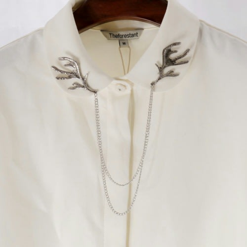 Deer Antlers Shirt Collar Brooch Pin Suit Lapel Accessory - Silver.