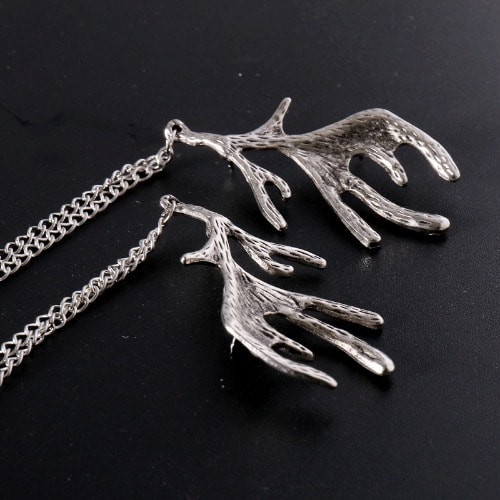 Deer Antlers Shirt Collar Brooch Pin Suit Lapel Accessory - Silver.