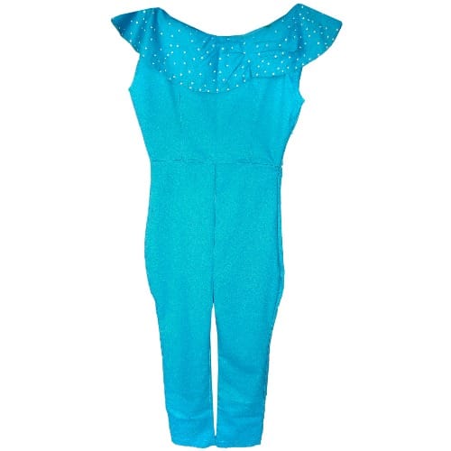 Cape Jumpsuit Embellished with Stones - Teal