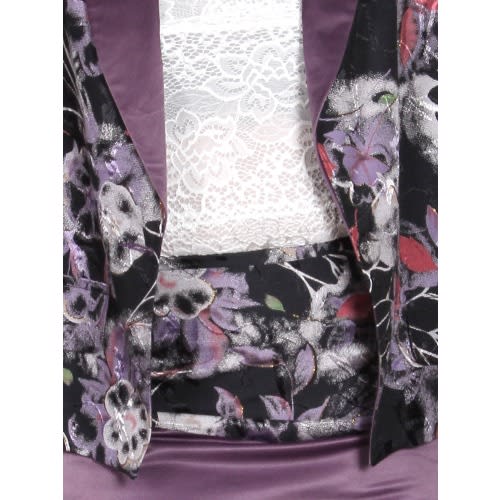 2-Piece Floral Print Skirt Suit with Satin Collar Jacket Lss-7001