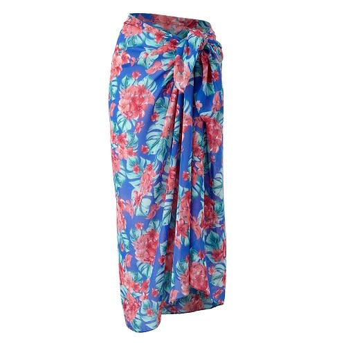 BLUE Tropical Floral Print Tie Sarong
