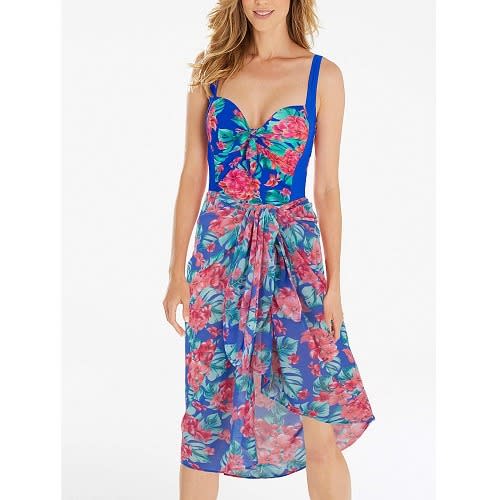 BLUE Tropical Floral Print Tie Sarong
