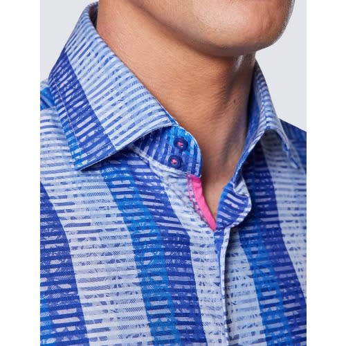 Men's Dobby Stripe Slim Fit Cotton Shirt - Low Collar - Light  & Dark Blue