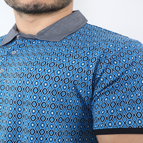 Masinar Polka Short Sleeve Men Slim Fitted Polo - Blue