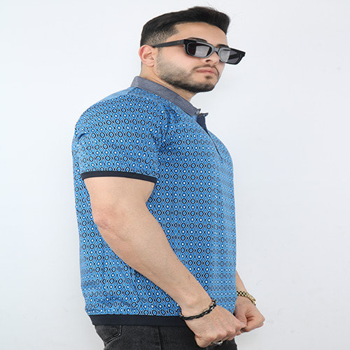 Masinar Polka Short Sleeve Men Slim Fitted Polo - Blue