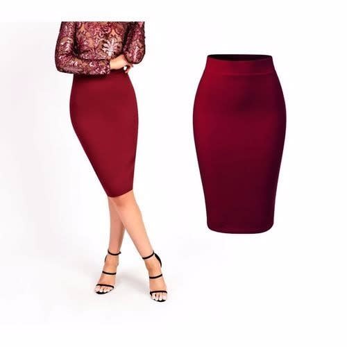 Corporate Midi Bodycon Pencil Skirt - Red