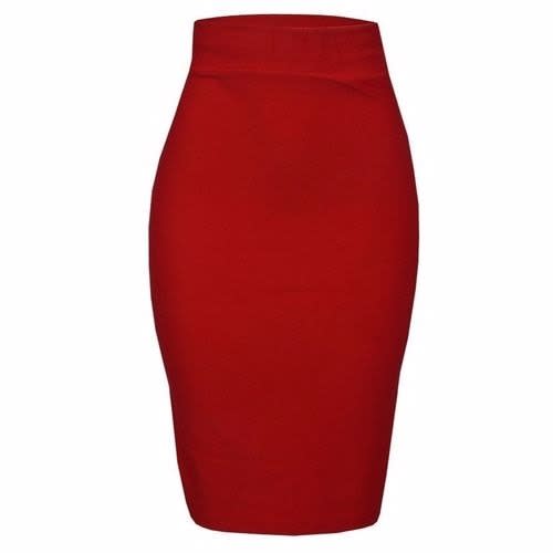 Corporate Midi Bodycon Pencil Skirt - Red