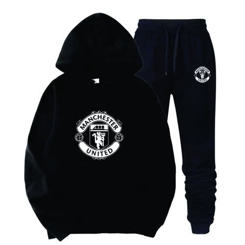 Manchester United Print Hoodie And Joggers - Black