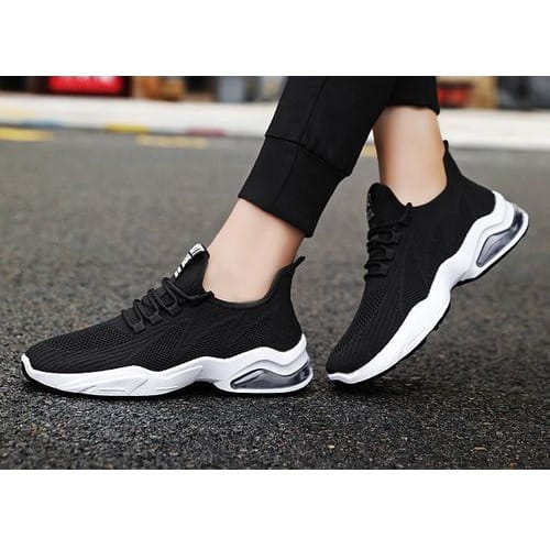 Unisex Leisure Sport Lace Up Sneaker - White And Black