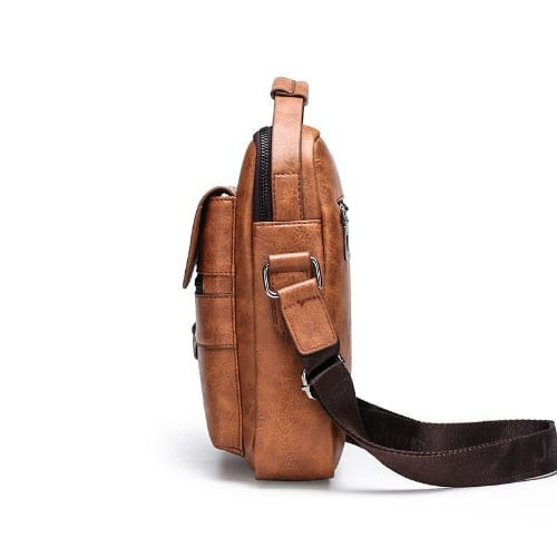 Men's Leather Shoulder Bag - Brown